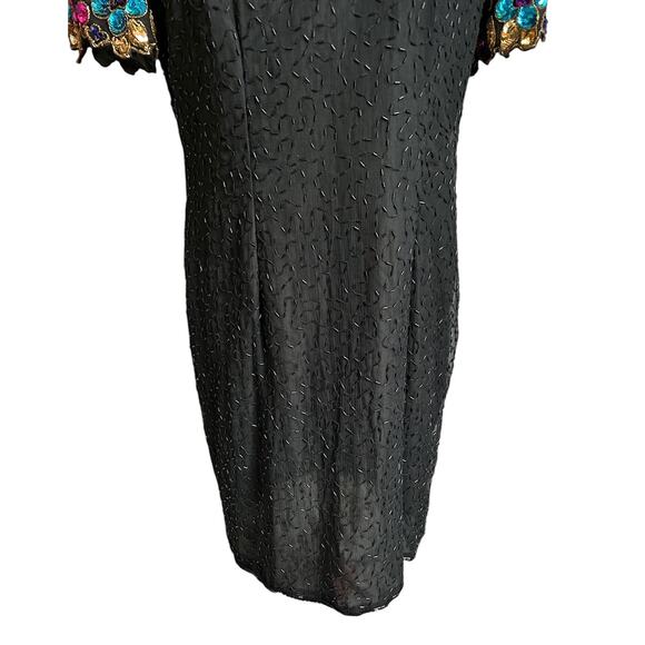 Vintage Stenay Large 100% Silk Fully‎ Beaded Sequined Party Evening Midi Dress - Picture 5 of 7